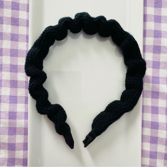 New Black Fuzzy Waffle Knit Scrunch Fabric Headband - Picture 2 of 4